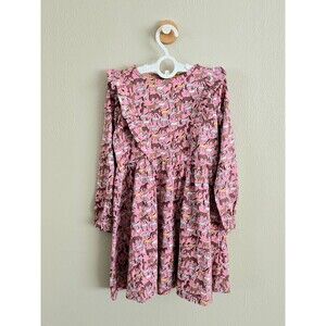 NWOT Mini Boden Long Sleeve Ruffle Dress-Formica Pink Horses, 5/6, 6/7, 8/9